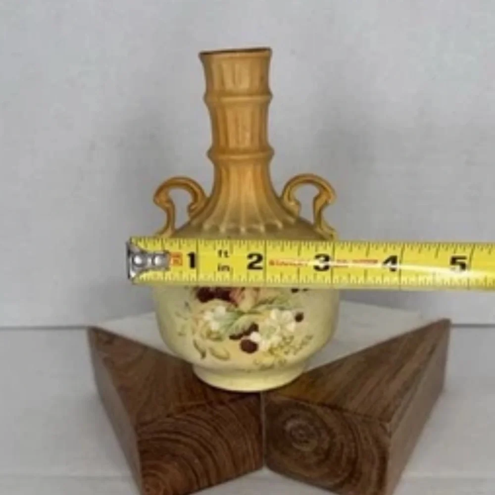 Antique Bud Vase Hand Painted Floral Design in Soft Yellow